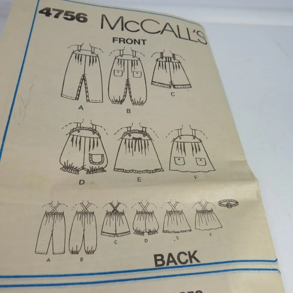 McCalls 4756 EASY Clothing Patterns (complete) Overalls, Sundress, Jumper